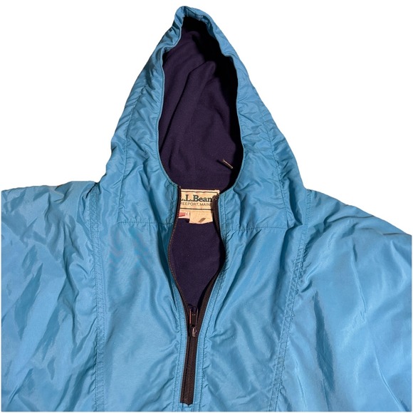 VTG LL Bean Anorak Mens L Teal 1/4 Zip Pullover Hooded Fleece Lined USA Made - Picture 6 of 10